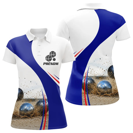 Maillot Pétanque Club & Prénom - Personnalisé Drapeau Français - Polo Femme
