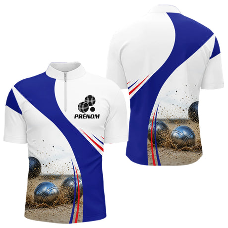 Maillot Pétanque Club & Prénom - Personnalisé Drapeau Français - Polo Zippé Homme
