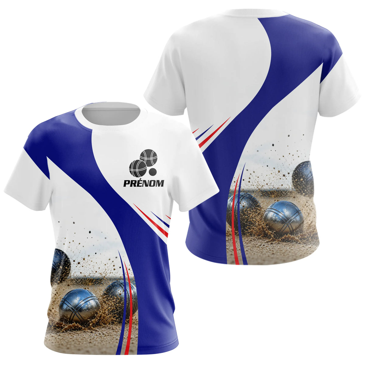 Maillot Pétanque Club & Prénom - Personnalisé Drapeau Français - T-Shirt Femme