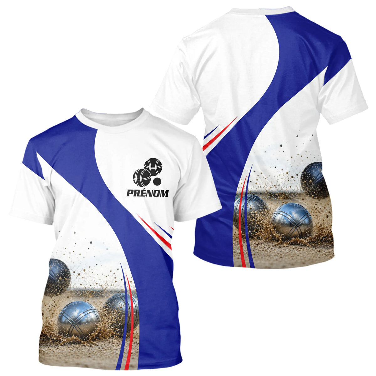 Maillot Pétanque Club & Prénom - Personnalisé Drapeau Français - T-Shirt Homme