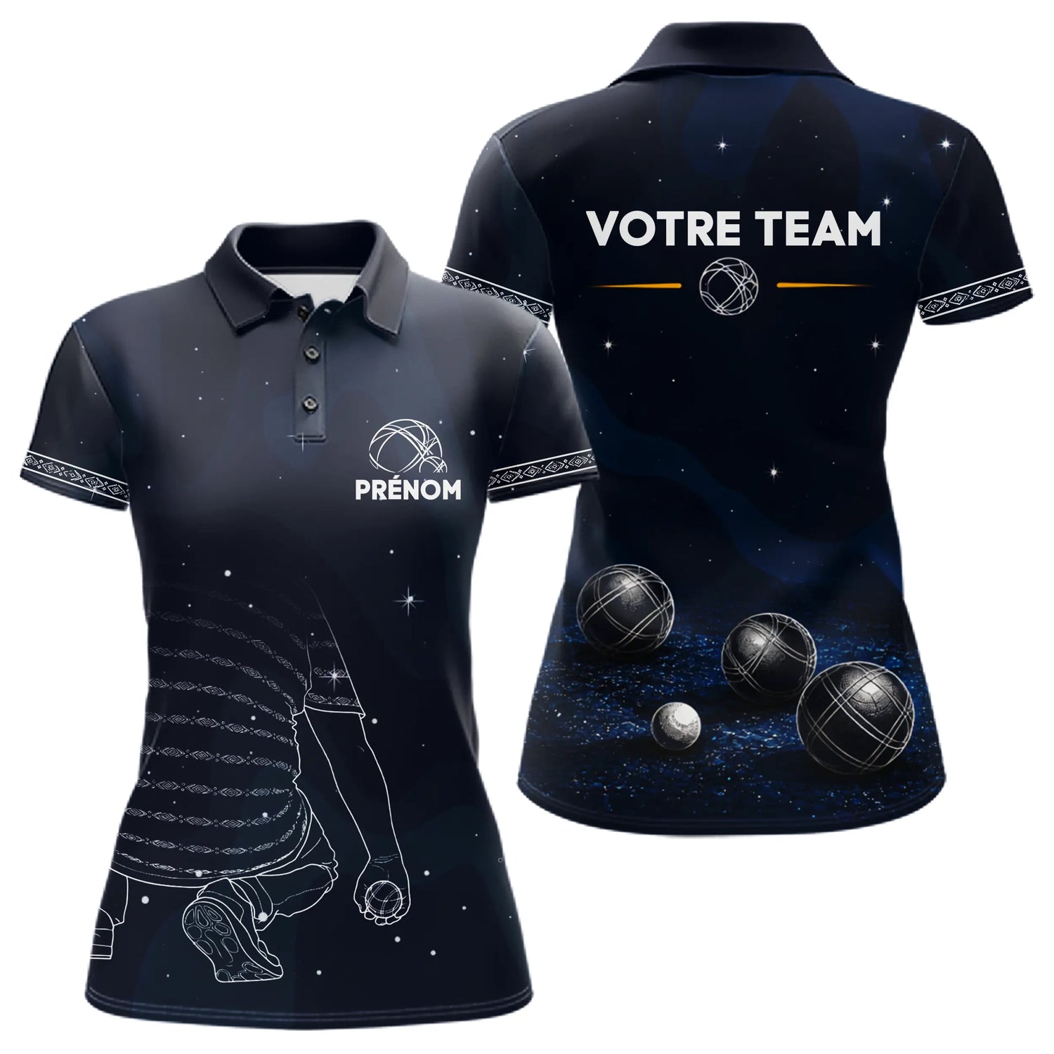 Maillot Pétanque Galaxie - Personnalisé Équipe Bleu - Polo Femme