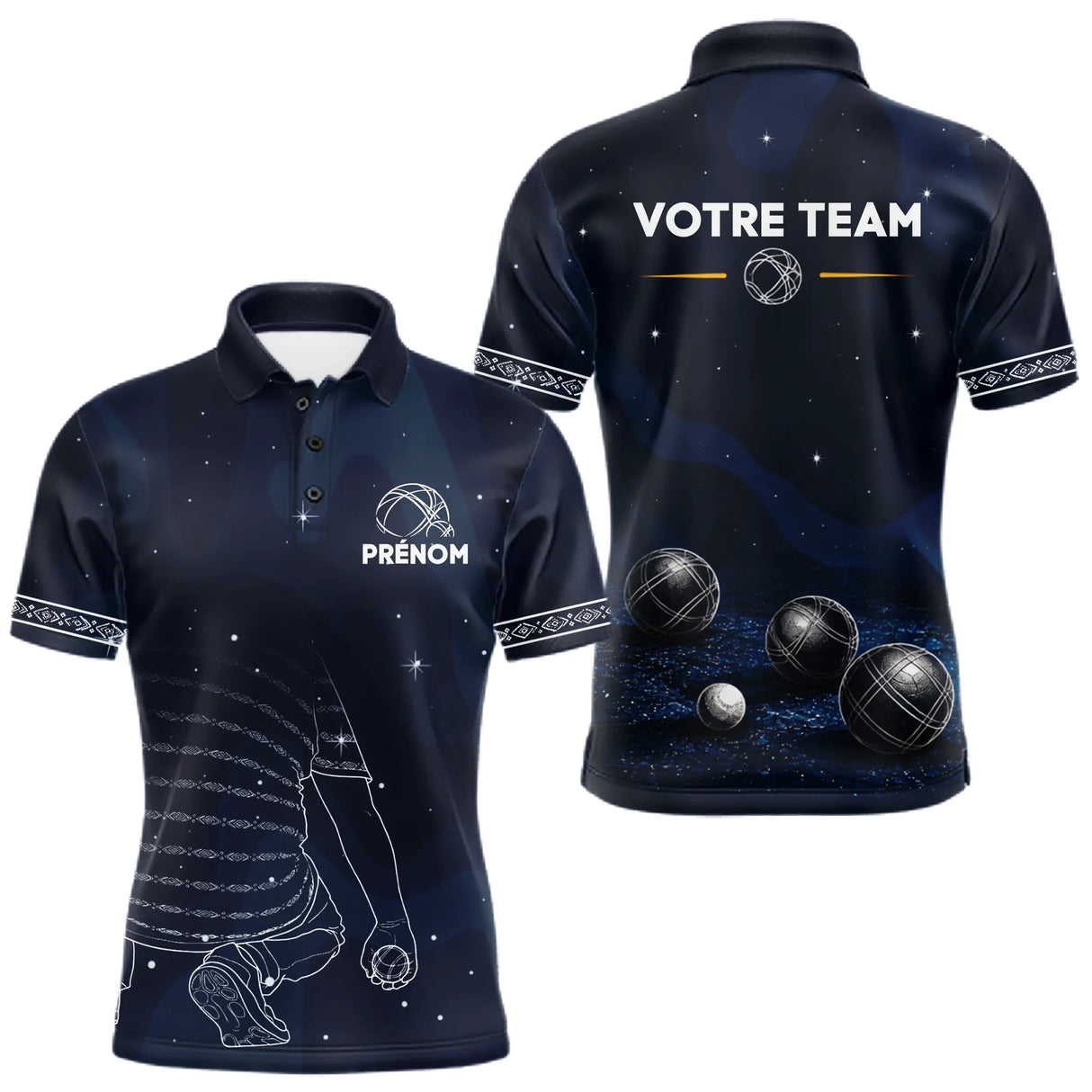 Maillot Pétanque Galaxie - Personnalisé Équipe Bleu - Polo Homme