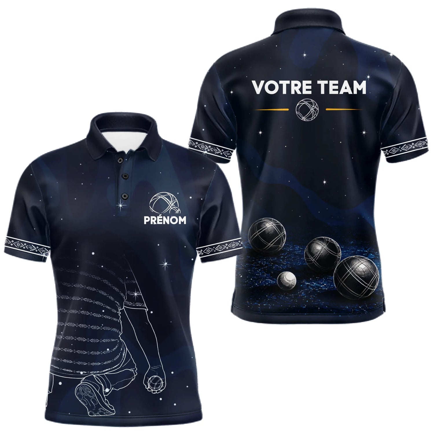 Maillot Pétanque Galaxie - Personnalisé Équipe Bleu - Polo Homme