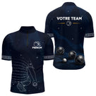 Maillot Pétanque Galaxie - Personnalisé Équipe Bleu - Polo Zippé Homme