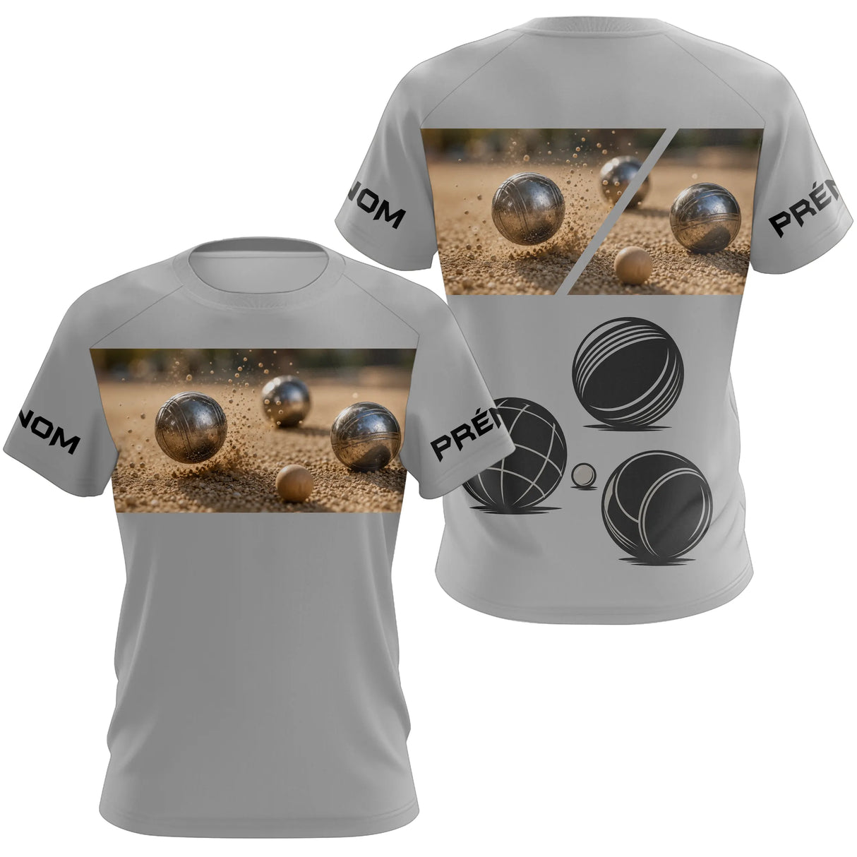 Maillot Pétanque Personnalisé - Bouliste Gris Imprimé - T-Shirt Femme