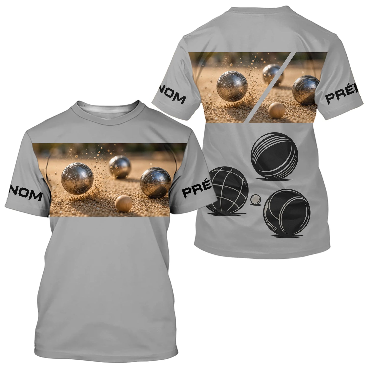 Maillot Pétanque Personnalisé - Bouliste Gris Imprimé - T-Shirt Homme