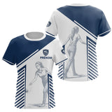 Maillot Pétanque Personnalisé - Bouliste Rayé Bleu & Blanc - T-Shirt Femme