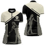 Maillot Pétanque Personnalisé - Bouliste Rayé Noir & Beige - Polo Zippé Femme