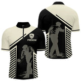 Maillot Pétanque Personnalisé - Bouliste Rayé Noir & Beige - Polo Zippé Homme