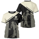 Maillot Pétanque Personnalisé - Bouliste Rayé Noir & Beige - T-Shirt Homme