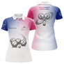 Maillot Pétanque Personnalisé Boule Club - Bleu Blanc Rose - Polo Femme