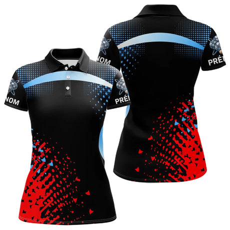 Maillot Pétanque Personnalisé Prénom - Style Noir Bleu Rouge - Polo Femme