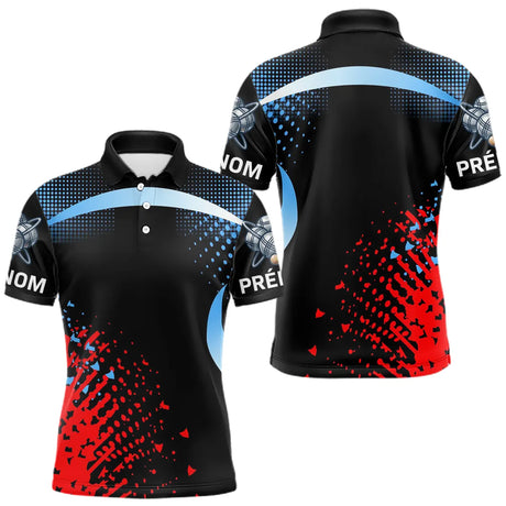 Maillot Pétanque Personnalisé Prénom - Style Noir Bleu Rouge - Polo Homme