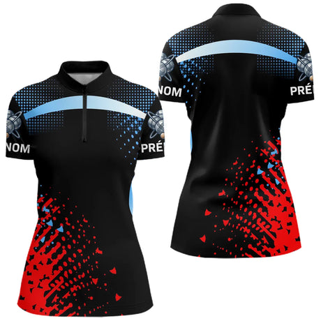 Maillot Pétanque Personnalisé Prénom - Style Noir Bleu Rouge - Polo Zippé Femme