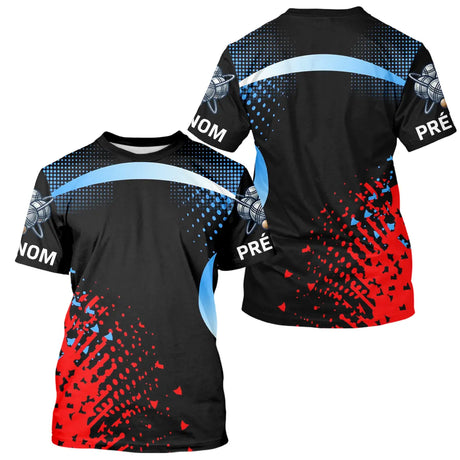 Maillot Pétanque Personnalisé Prénom - Style Noir Bleu Rouge - T-Shirt Homme