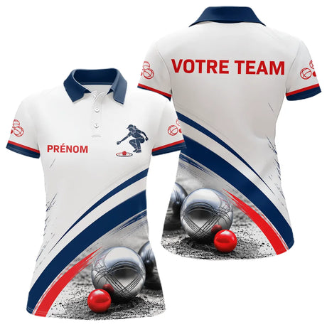 Maillot Pétanque Personnalisé – Style Bleu Élégance Boulodrome - Polo Femme