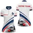 Maillot Pétanque Personnalisé – Style Bleu Élégance Boulodrome - Polo Zippé Femme