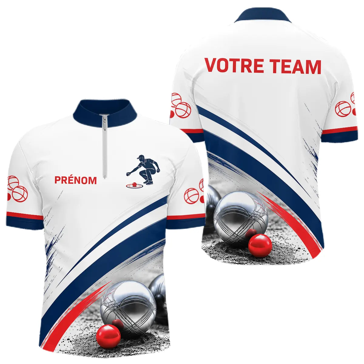 Maillot Pétanque Personnalisé – Style Bleu Élégance Boulodrome - Polo Zippé Homme