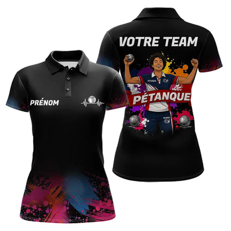 Maillot Pétanque Personnalisé Équipe - Style Noir & Couleur - Polo Femme
