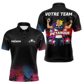 Maillot Pétanque Personnalisé Équipe - Style Noir & Couleur - Polo Homme