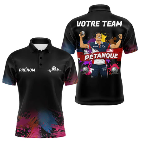 Maillot Pétanque Personnalisé Équipe - Style Noir & Couleur - Polo Homme