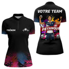 Maillot Pétanque Personnalisé Équipe - Style Noir & Couleur - Polo Zippé Femme