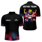 Maillot Pétanque Personnalisé Équipe - Style Noir & Couleur - Polo Zippé Homme