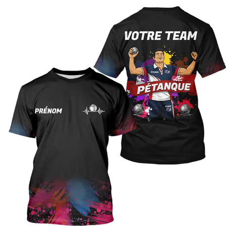 Maillot Pétanque Personnalisé Équipe - Style Noir & Couleur - T-Shirt Homme