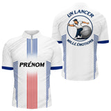 Maillot Pétanque Prénom Blanc - Joueur Club Tricolore - Polo Zippé Homme