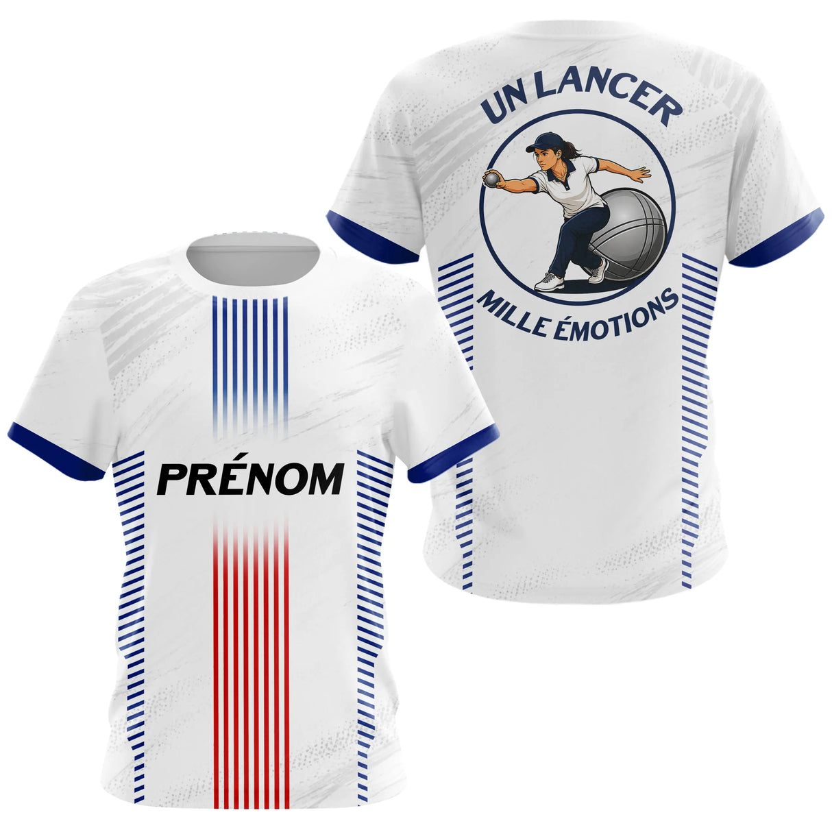 Maillot Pétanque Prénom Blanc - Joueur Club Tricolore - T-Shirt Femme