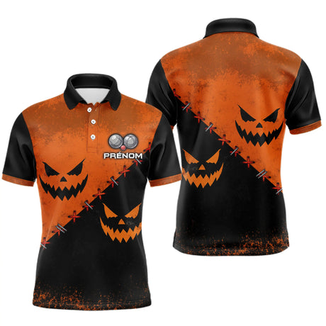 Maillot Pétanque Respirant -  Orange & Noir Halloween Personnalisé - Polo Homme