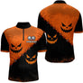 Maillot Pétanque Respirant -  Orange & Noir Halloween Personnalisé - Polo Zippé Homme