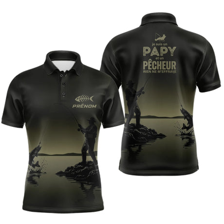 Maillot Papy Pêcheur Personnalisé - Gris Kaki - Polo Homme