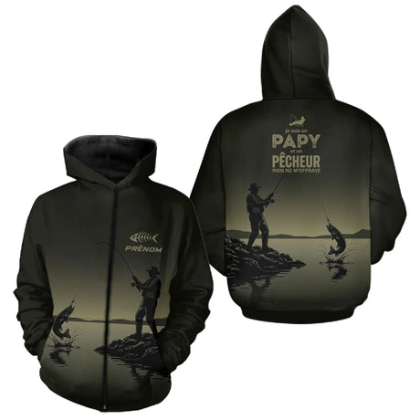 Maillot Papy Pêcheur Personnalisé - Gris Kaki - Zippé Hoodie Homme