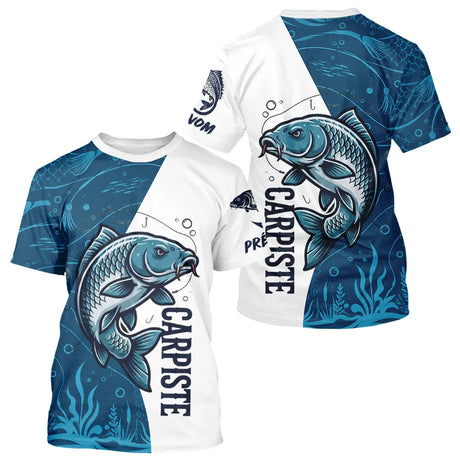 Maillot Passion Pêcheur Carpiste - Blanc & Bleu - T-Shirt Homme