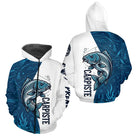 Maillot Passion Pêcheur Carpiste - Blanc & Bleu - Zippé Hoodie Homme