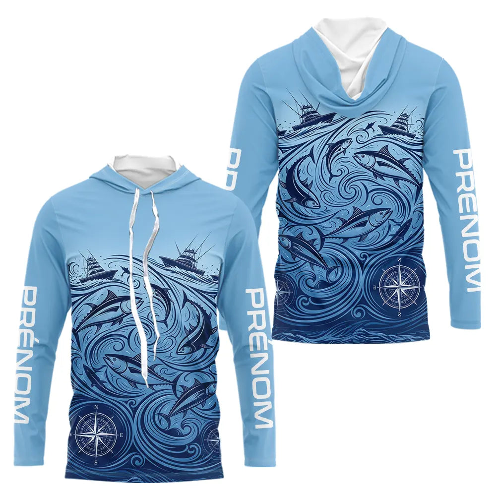 Maillot Passionné Pêche Le Thon - Bleu Personnalisé Anti-UV - Long Sleeves Hoodie Homme