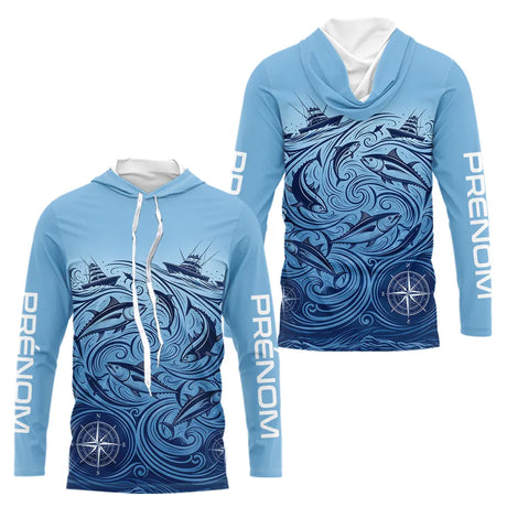 Maillot Passionné Pêche Le Thon - Bleu Personnalisé Anti-UV - Long Sleeves Hoodie Homme