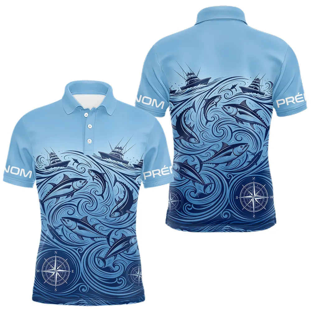 Maillot Passionné Pêche Le Thon - Bleu Personnalisé Anti-UV - Polo Homme