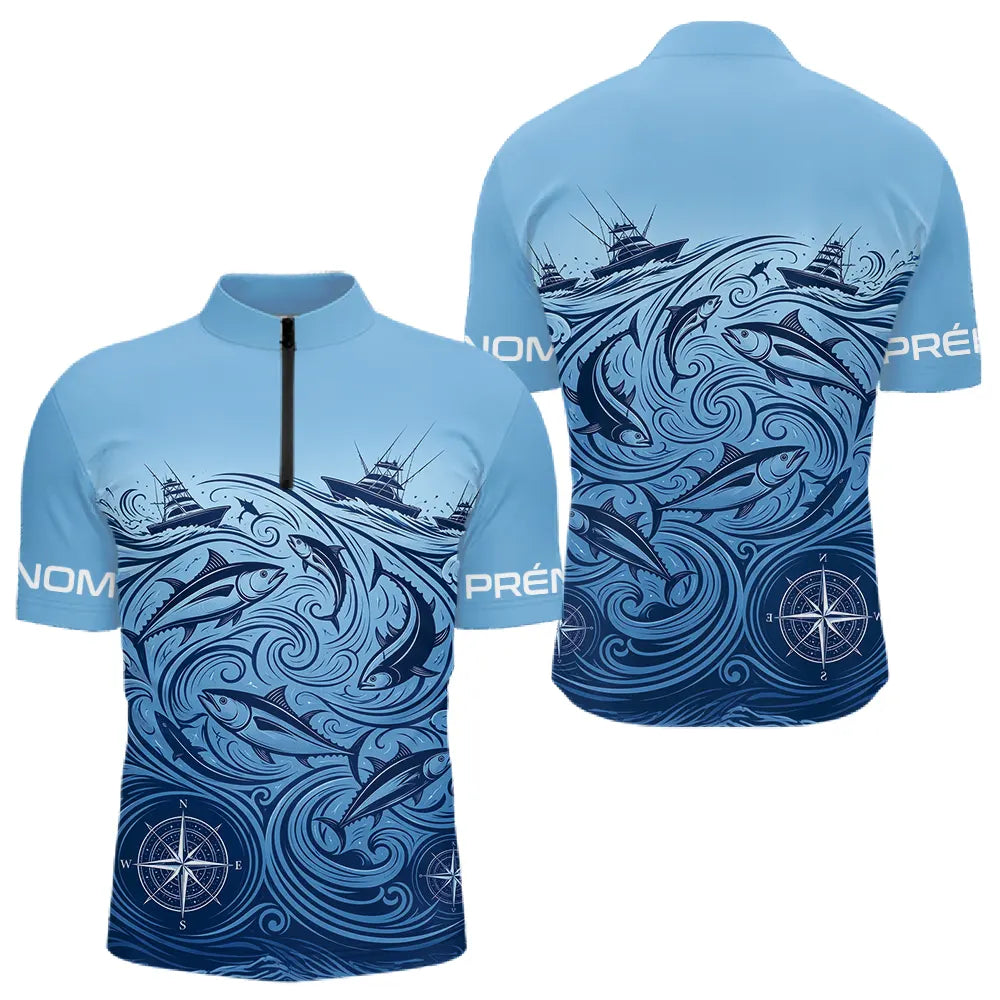 Maillot Passionné Pêche Le Thon - Bleu Personnalisé Anti-UV - Polo Zippé Homme