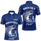 Maillot Personnalisé Pêcheur de Brochet - Design Bleu Prénom - Polo Homme