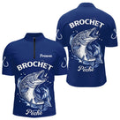 Maillot Personnalisé Pêcheur de Brochet - Design Bleu Prénom - Polo Zippé Homme