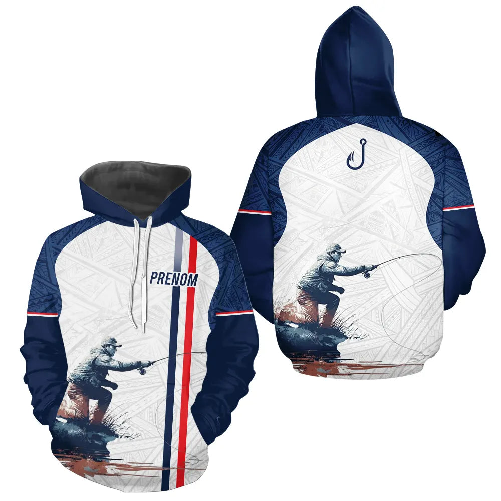 Maillot de Pêche Motif Tribal Bleu - Personnalisé Tricolore - Hoodie Homme