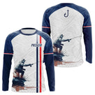 Maillot de Pêche Motif Tribal Bleu - Personnalisé Tricolore - Long Sleeves Homme