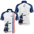 Maillot de Pêche Motif Tribal Bleu - Personnalisé Tricolore - Polo Homme