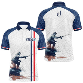 Maillot de Pêche Motif Tribal Bleu - Personnalisé Tricolore - Polo Homme