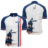Maillot de Pêche Motif Tribal Bleu - Personnalisé Tricolore - Polo Zippé Homme