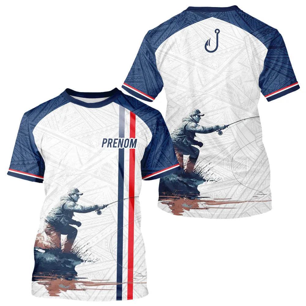 Maillot de Pêche Motif Tribal Bleu - Personnalisé Tricolore - T-Shirt Homme