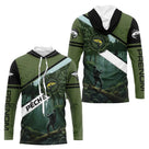 Maillot de Pêche Spécial Carpiste - Vert Kaki Homme Passion - Long Sleeves Hoodie Homme
