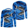 Maillot de Pêcheur Sportif Anti UV - Brochet Bleu Personnalisé - Long Sleeves Homme